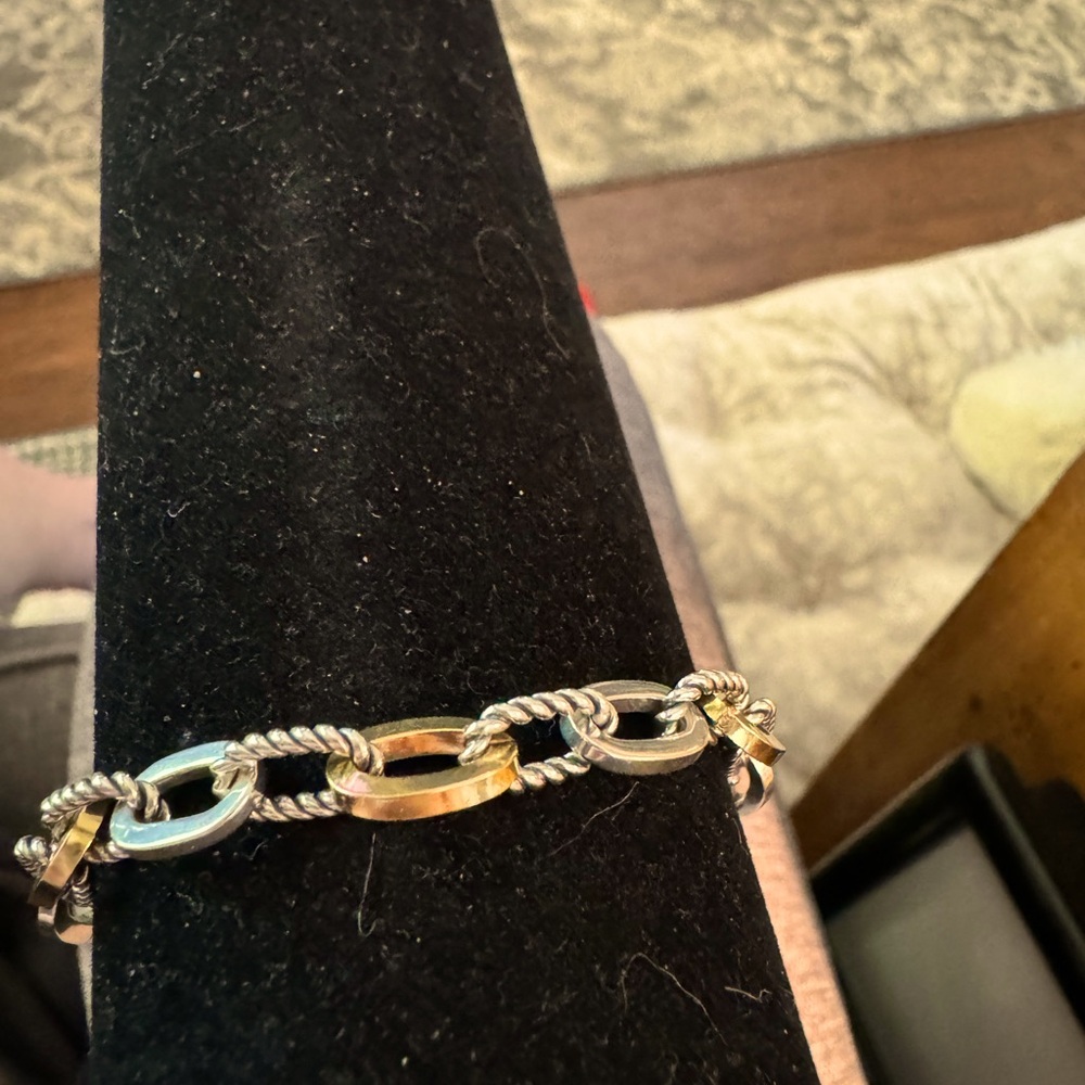 Phillip Gavriel Sterling and 18k Gold Cable Link Bracelet, Size 7.5”